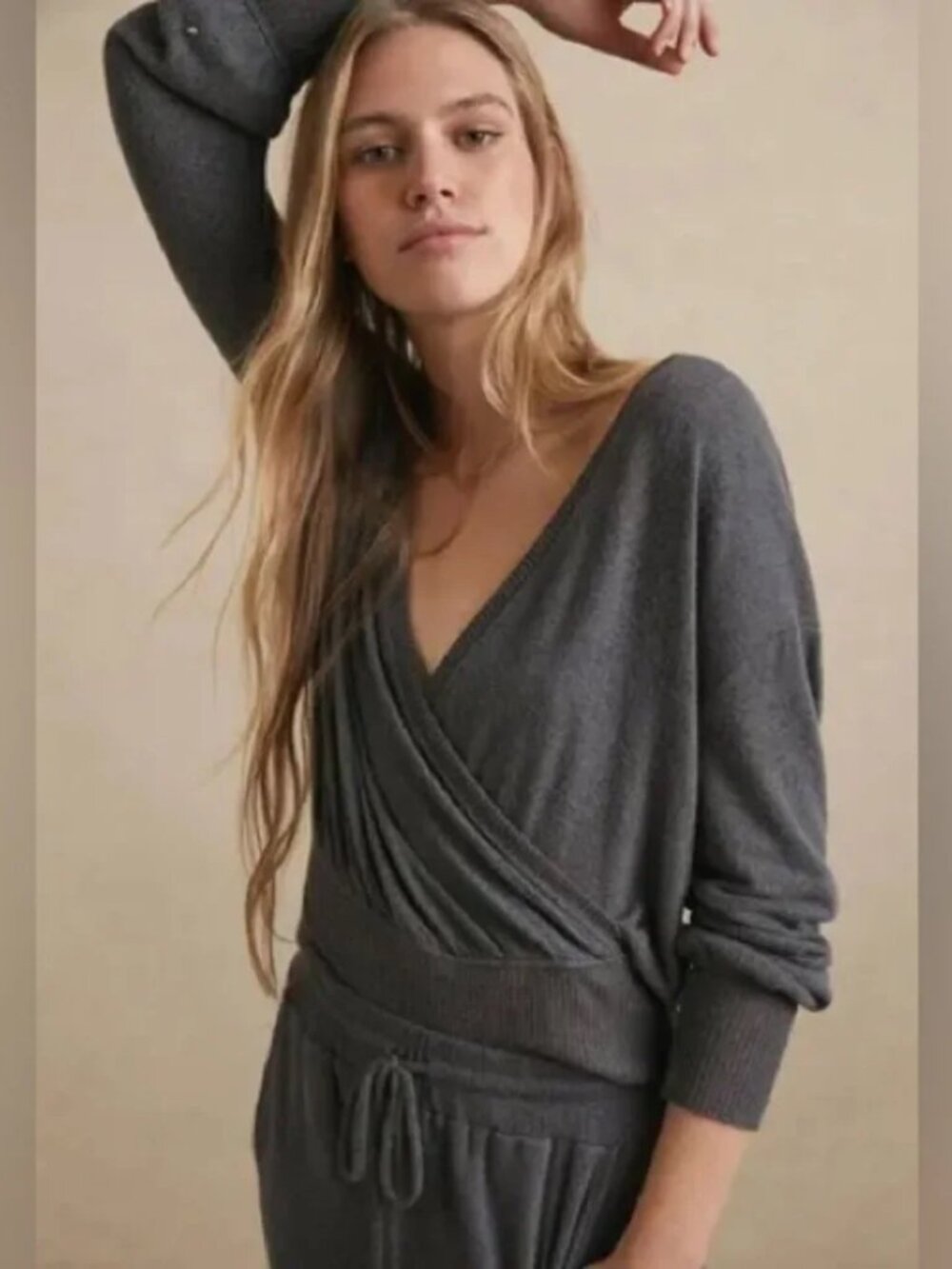 Anthropologie Rocio Sweater Womens XL Gray Wrap Front V Neck Surplice Knit Top